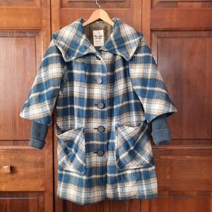 Vintage Penguin Fashions wool blue white plaid mod knit sleeves peacoat